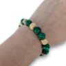 Браслет малахит с деревянными бусинами, 10 мм, 17 см, натуральные камни